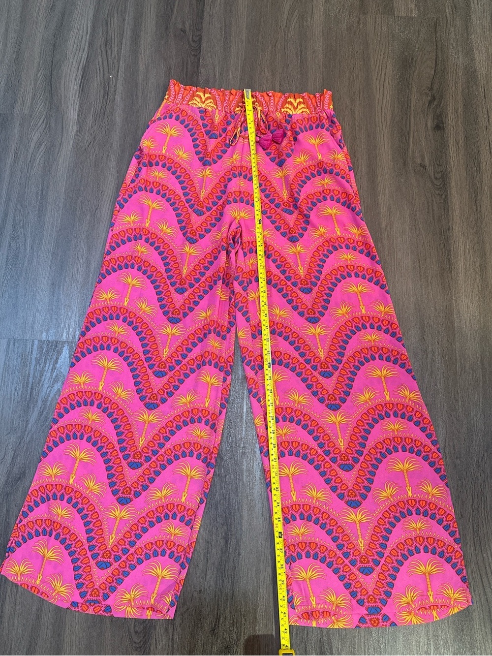 Tropical Palm Print Wide Leg Palazzo Pants Boho Resort Vacation Pink Small - Picture 4 of 11